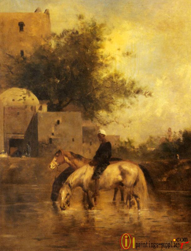 Horses Watering in a River