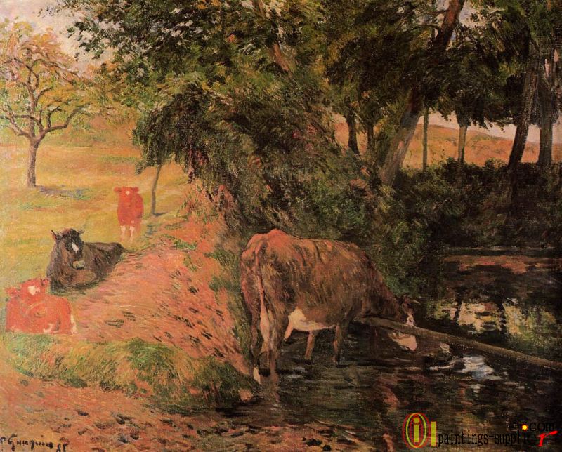 Landscape with Cows in an Orchard.