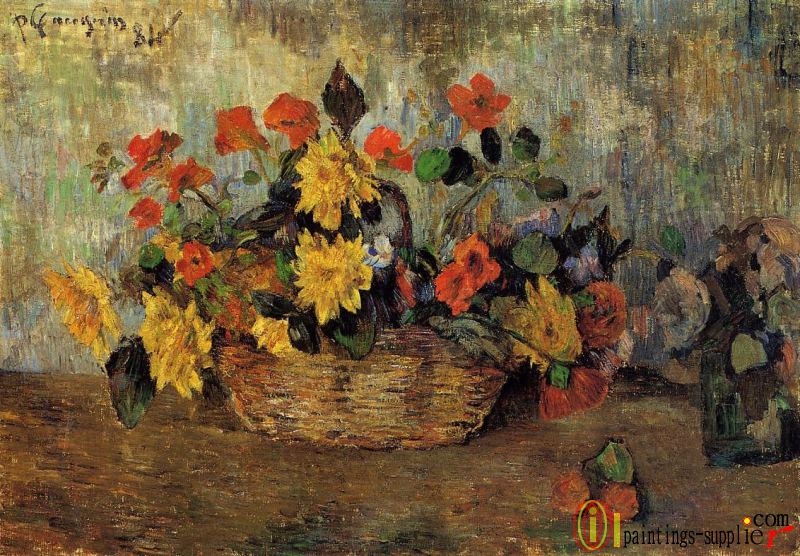 Nasturtiums and Dahlias in a Basket