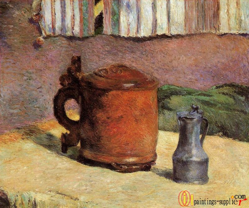 Still Life, Clay Jug and Iron Mug