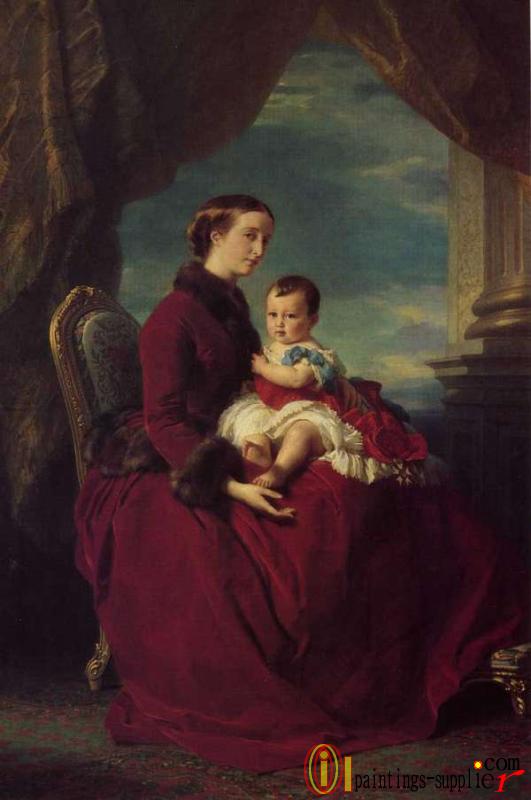 The Empress Eugenie Holding Louis Napoleon, the Prince Imperial on her Knees 1857