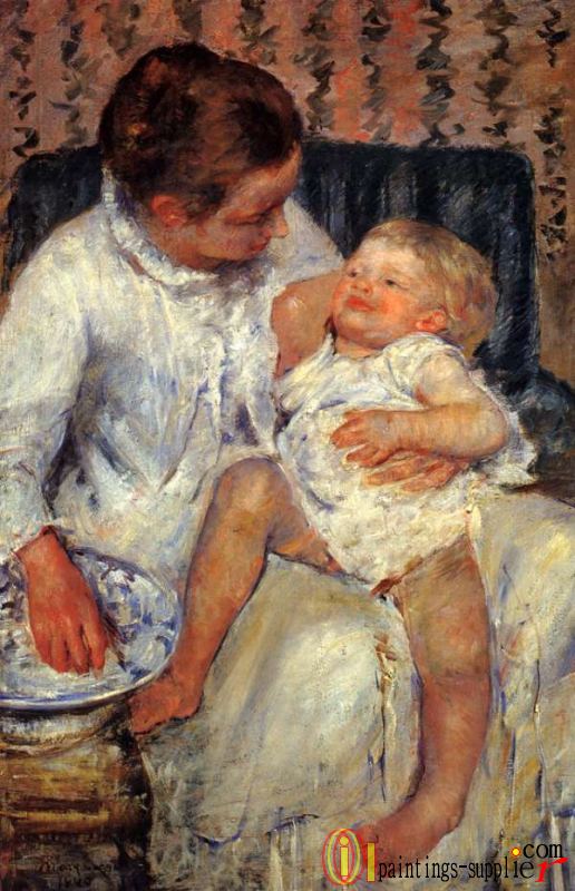 Mother About To Wash Her Sleepy Child ,1880