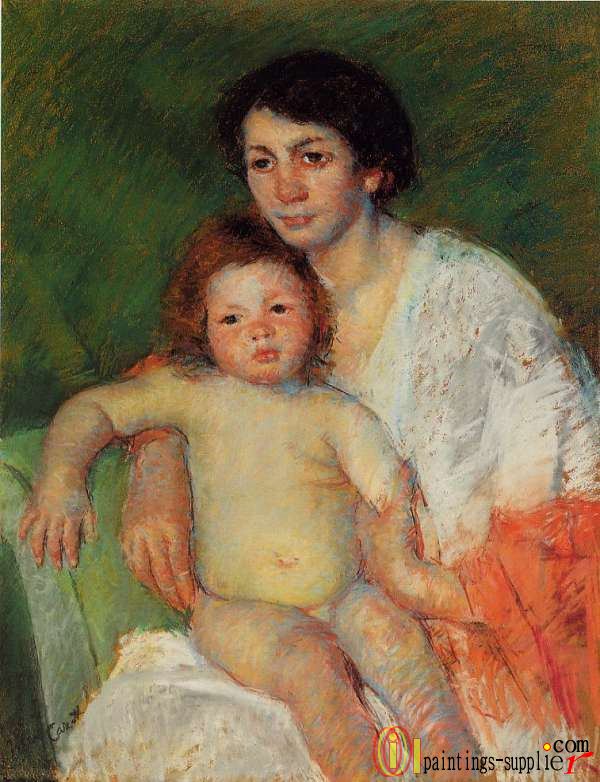 Nude Baby on Mother's Lap Resting Her Arm on the Back of the Chair ,1913